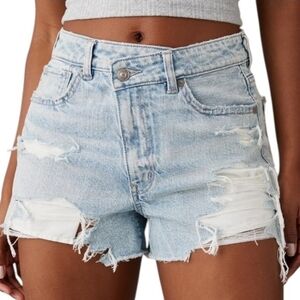 American Eagle Strigid Jeans Shorts Crossover Criss Cross Button Distressed Sz 6